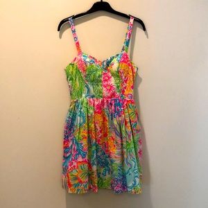 Lilly Sundress. Neon Multi-Colored Floral Pattern.